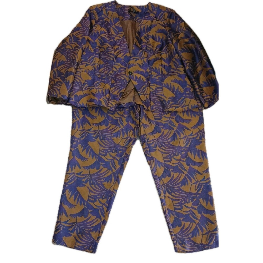 NWT ASHLEY STEWART Womens 28/30 2pc Floral Jacquard Jacket & Pant Career Church - Picture 2 of 14
